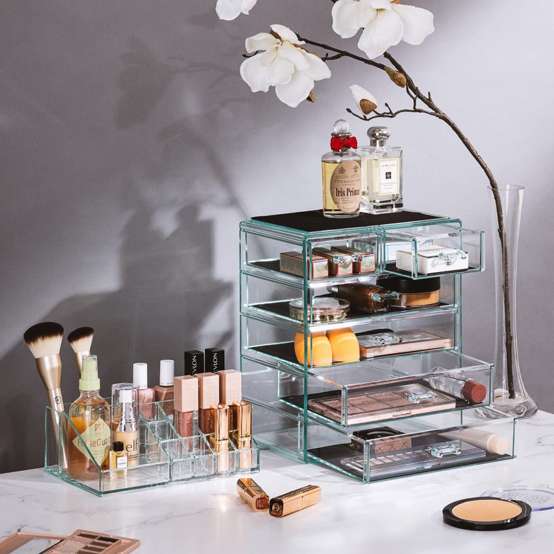 Sorbus Acrylic Makeup Organizer Set, 6-Drawer Vanity & Countertop Cosmetic Storage with Small & Wide Compartments, Teal Thrill Makeup Storage for Brushes, Jewelry â€“ Holiday Gift for Women & Teens - Image 3
